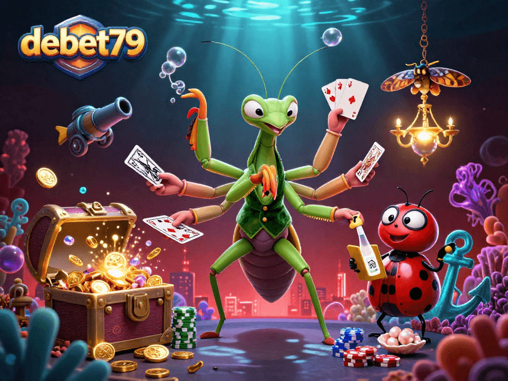 Experience debet79 action with lively casino dynamics featuring card dealing mantis and ladybug pit boss.