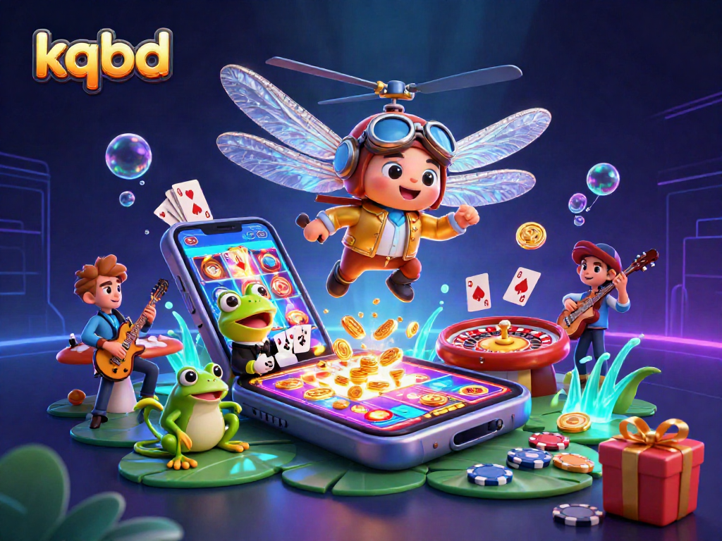kqbd engaging players with a vibrant lily pad casino scene featuring a dragonfly pilot and frog croupier