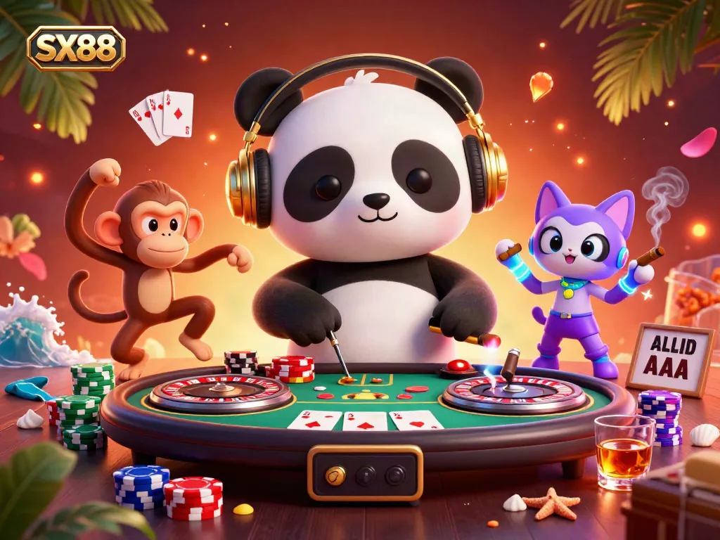 SX88 engages players with a lively casino scene of dynamic gaming elements and animated characters.