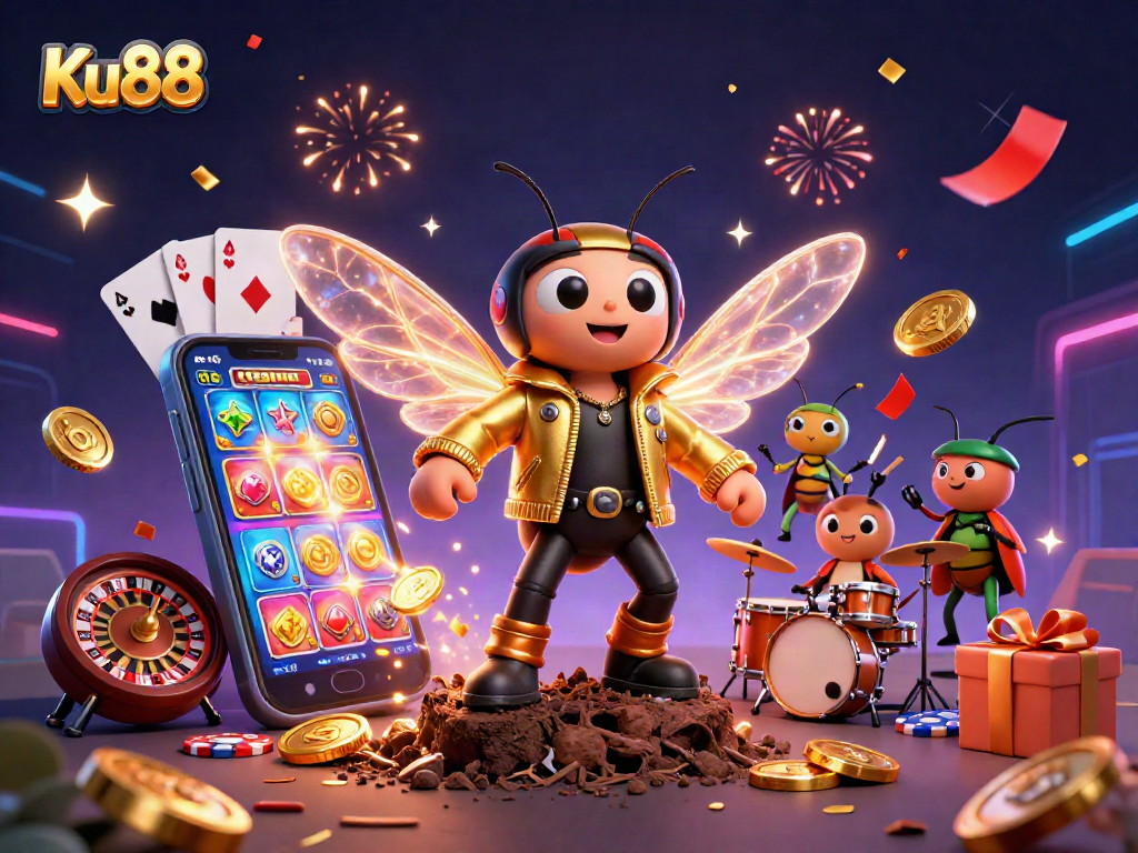 Experience Ku88's vibrant casino action with a cicada rock star and exciting games!