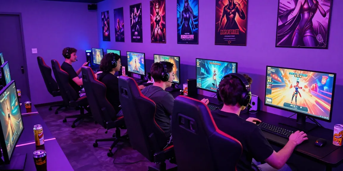 Engaged gamers enjoying interactive porngames in a vibrant gaming lounge.