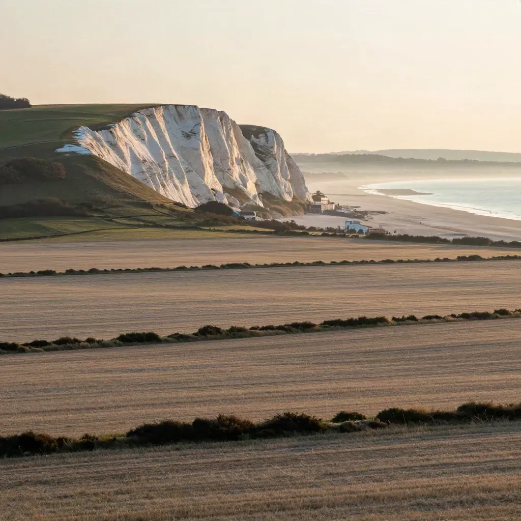 South Downs above a hazy Brighton coast at sunrise