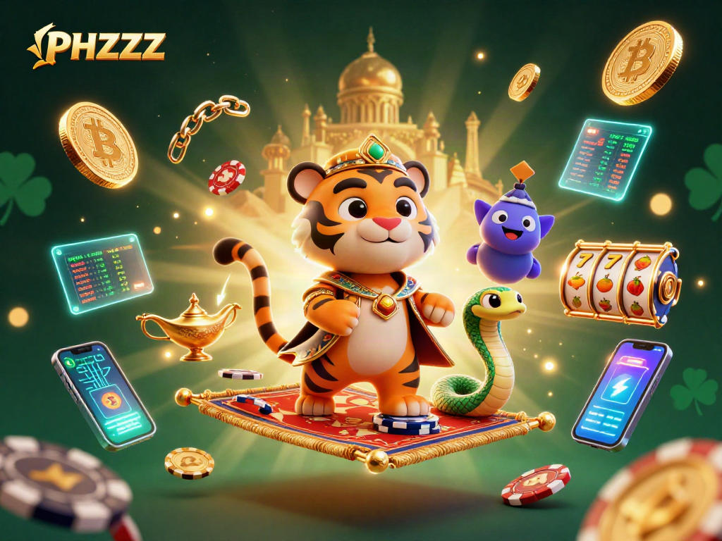 Join the excitement of gaming with PHZZZ, featuring a vibrant casino scene with the sultan and crypto elements.