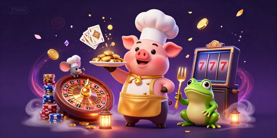 Engage with the vibrant 3D scene of 23WIN's cartoon characters enjoying casino-themed entertainment.