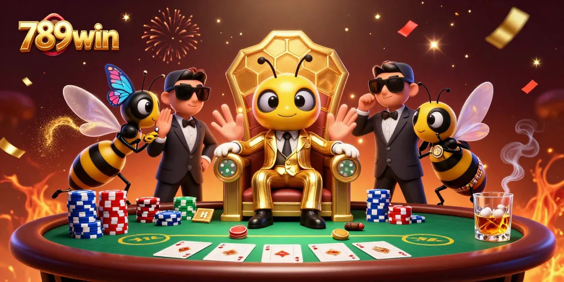 Experience thrilling poker action with 789win's vibrant 3D illustration filled with casino elements.