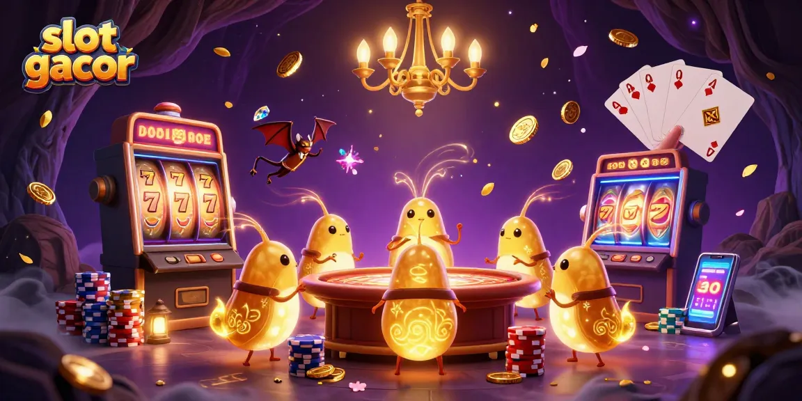Experience the thrill of slot gacor as glowworms light up a vibrant cave casino scene.