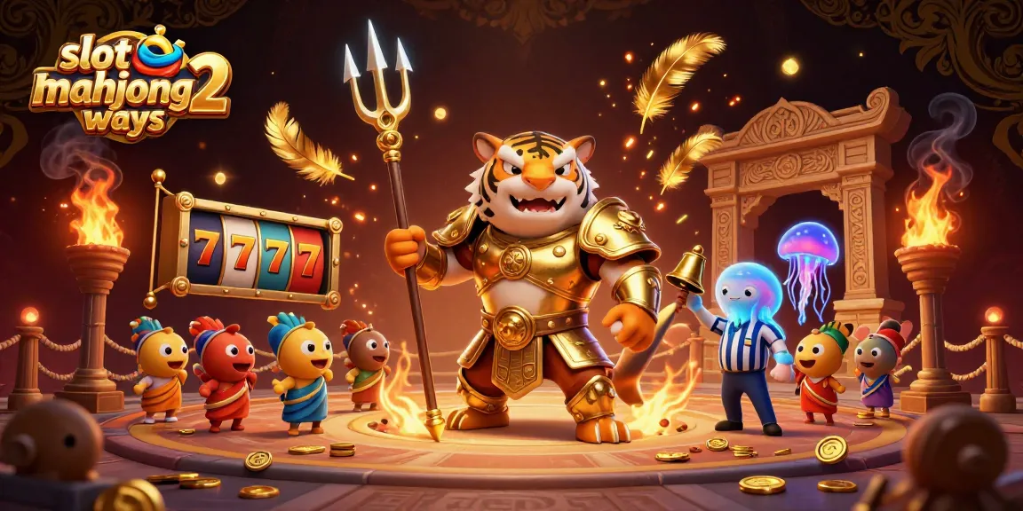 Engage with the exciting slot mahjong ways 2, featuring a dynamic underwater colosseum scene with a tiger shark and vibrant casino elements.