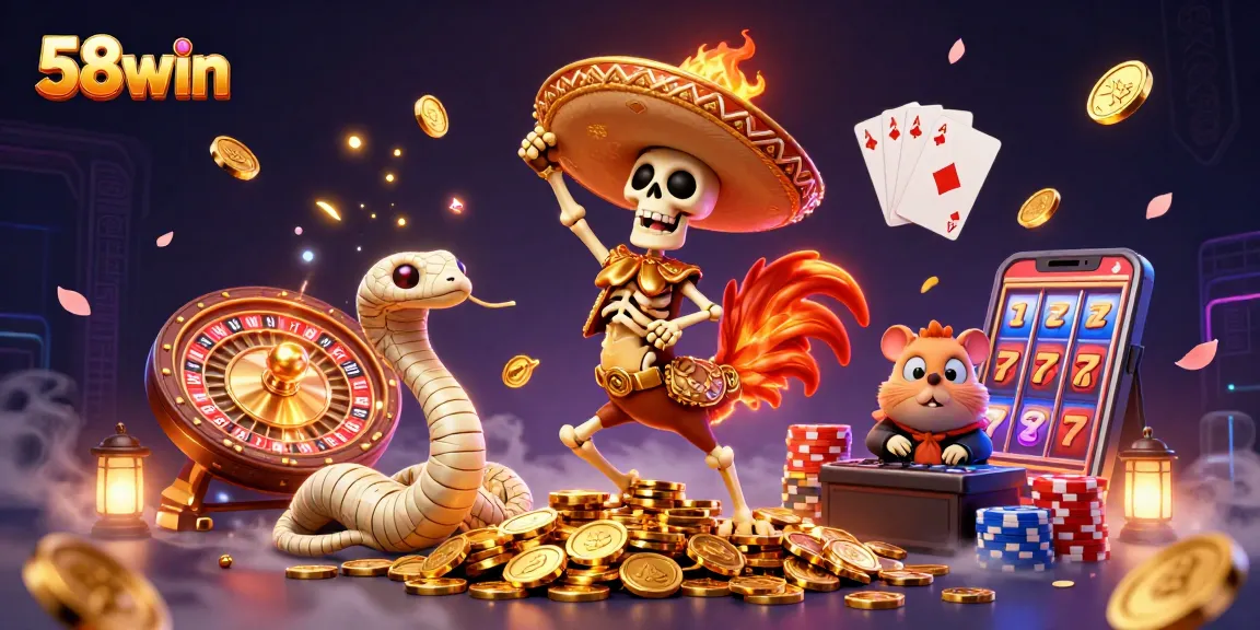 Engage with the vibrant world of 58win, featuring dynamic gaming elements and lively characters.