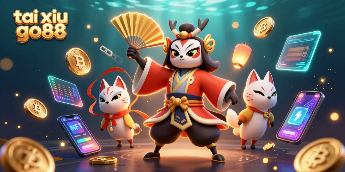 Engage in tai xiu go88 gaming with a vibrant 3D illustration showcasing warriors and crypto elements.