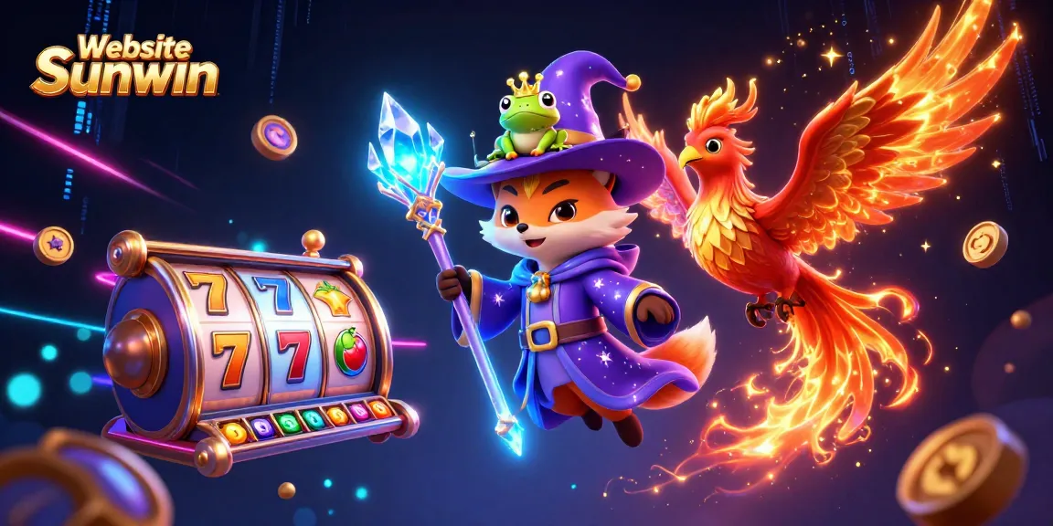 Engage with exciting slot surprises on Website Sunwin, featuring vibrant 3D characters amidst colorful casino elements.