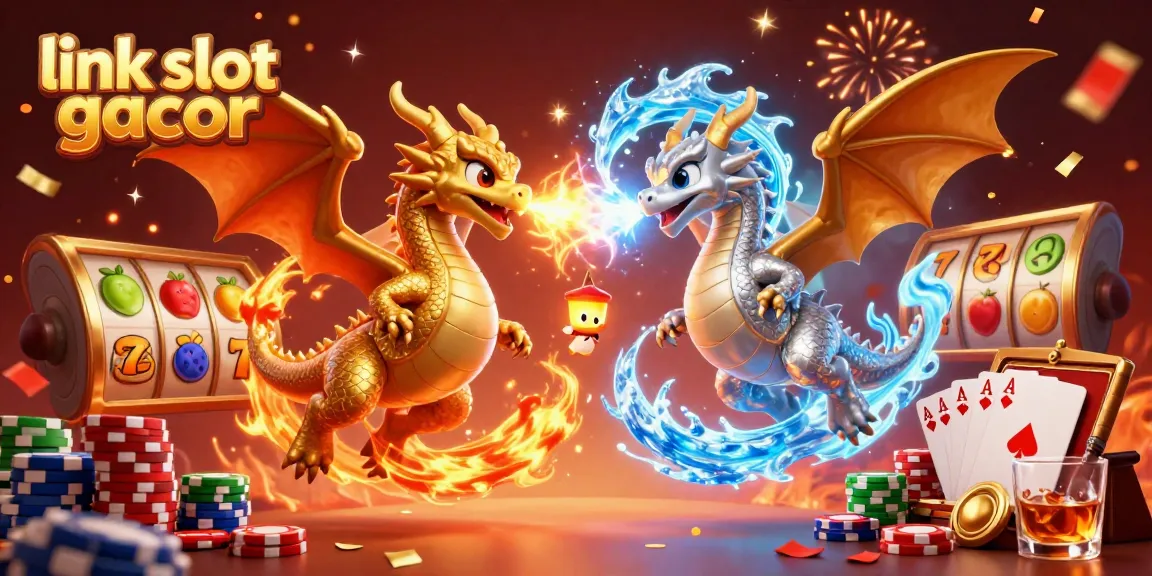 Engage in thrilling gameplay with link slot gacor surrounded by vivid dragons and casino elements.